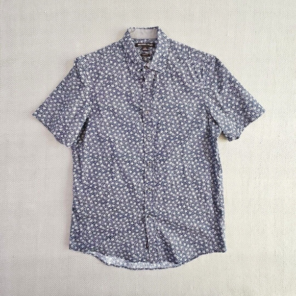 Michael Kors Men's Button Up Short Sleeve Shirt Blue Size Small Floral Classic - Picture 1 of 13